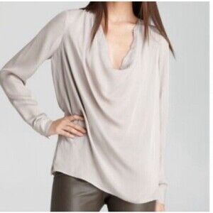 Vince Ivory Silk Georgette Long Sleeve Blouse Top Button Cowl Neck Women's 10 M